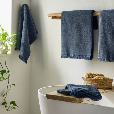 2pk Organic Texture Hand Towel Dark Mineral Blue - Casaluna