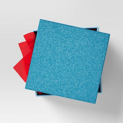 7"X4.5" Square Glittered Christmas Gift Box Blue - Wondershop???????