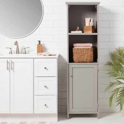 Wood Linen Tower Gray - Threshold: Hardwood Etagere with 3 Shelves, Bathroom Organizer, 62.5" Tall (LOCAL PICKUP ONLY)