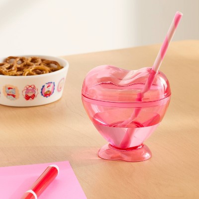 10 fl oz Figural Pink Heart Tumbler with Straw - Pillowfort