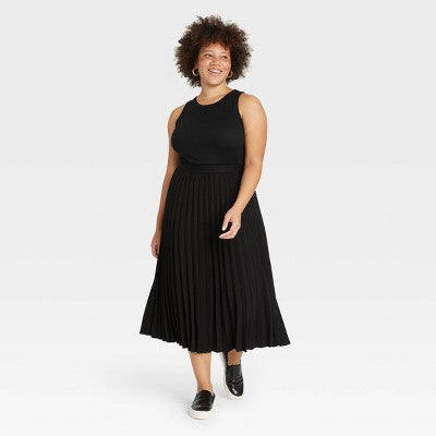 Women's Slim Fit Ribbed High Neck Tank Top - A New Day Black X