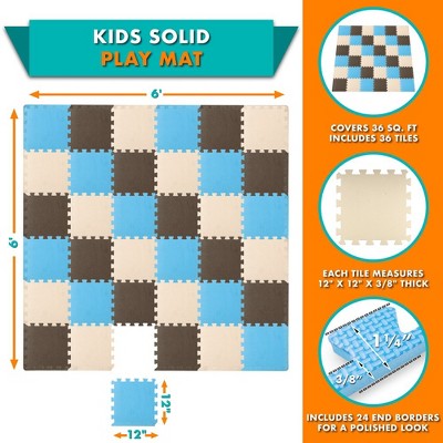 ProsourceFit Kids Solid Floor Play Mat 3/8-in, 36 Sq Ft - 36 Tiles, Blue/Brown/Beige (LOCAL PICKUP ONLY)