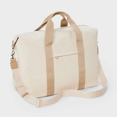 Foundational Weekender Bag - Universal Thread Taupe: Cotton Shell, Zip Closure, Detachable Strap