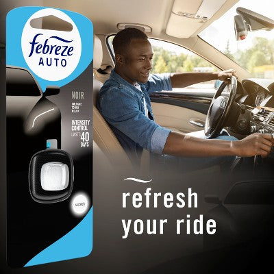 Febreze 2ct Car Auto Noirs: Phthalate-Free Car Freshener, Adjustable Scent, Vent Clips, Disposable, Oil-Based
