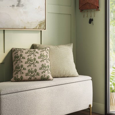 Square Embroidered Vine Pillow Neutral/Green - Threshold