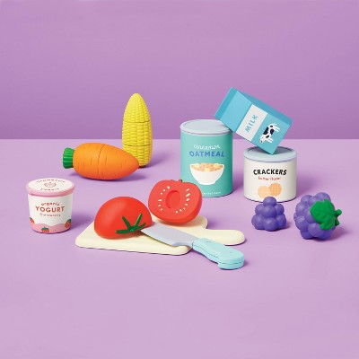 Grocery Basket with Play Food- 18 Piece - Gigglescape: Plastic, Ages 2+, Includes Play Fruit & Vegetables