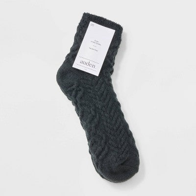 Women's Super Soft Herringbone Textured Double Lined Cozy Ankle Socks - Auden Black 4-10