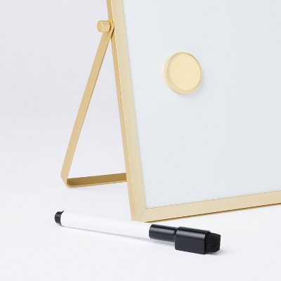 8"x12" Gold Framed Easel Desktop Dry Erase Board - Threshold: Office Supplies, MDF & Aluminum, White Presentation Board