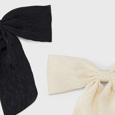 Pleated Satin Bow Barrette Set - A New Day Black