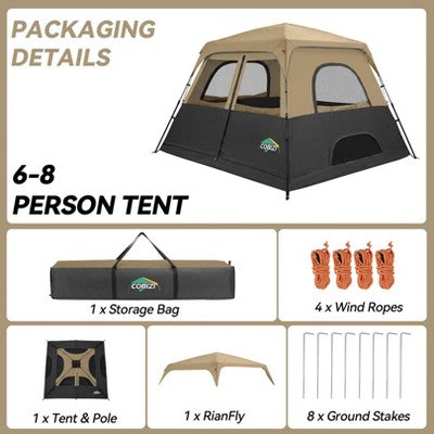 COBIZI 6-8 Person Camping Tent, Easy Setup Waterproof Windproof Backpacking Tent with Removable Rainfly (LOCAL PICKUP ONLY)