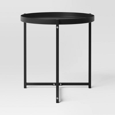 Steel Round Tray Top Outdoor Portable Side Table Black - Room Essentials