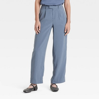 Women's High Rise Satin Striped Straight Trousers Blue 12