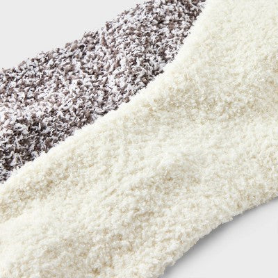 Women's Marled 2pk Cozy Crew Socks - Auden Ivory/Charcoal Gray 4-10