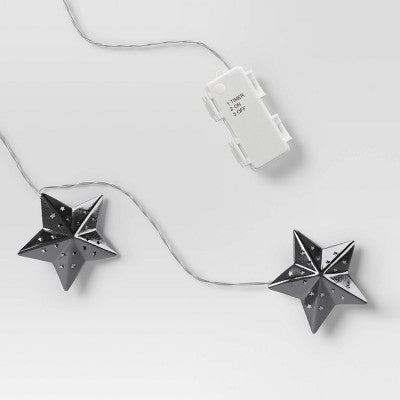 10ct LED Battery Operated Silver Star Christmas Novelty String Lights Warm White - Wondershop