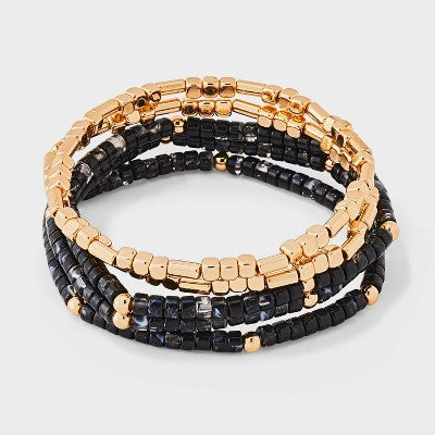 Mixed Beaded Bracelet Set 5pc - Universal Thread Black
