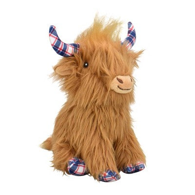 Multipet Highland Cow Americana Plaid Interactive Plush Dog Toy