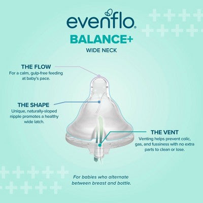 Evenflo Balance Wide Silicone Bottle Nipples - Medium Flow - 2pk