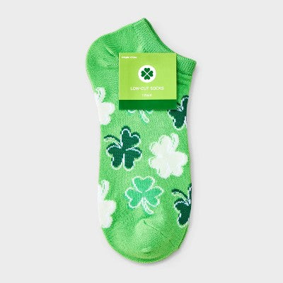 Women's Shamrock St. Patrick's Day Low Cut Socks - Green 4-10: Recycled Polyester Knit, Banded Cuff