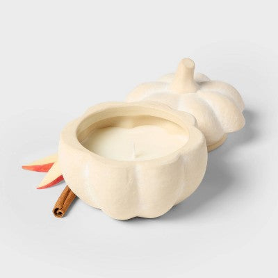 Small Rustic Ceramic Pumpkin Warm Cider and Cinnamon Fall Candle - Threshold