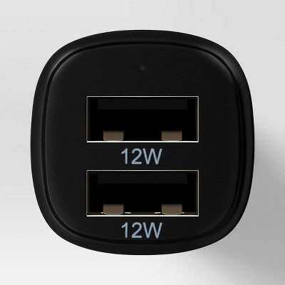 Dual Port USB-A Car Charger 2pk - dealworthy Black