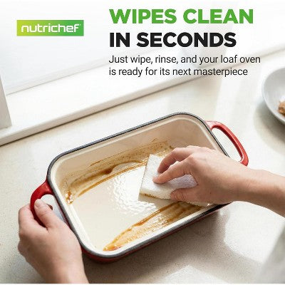 NutriChef Cast Iron Loaf Pan – 2 Quart with Lid & Silicone Gloves - NCCIELF2RD (LOCAL PICKUP ONLY)