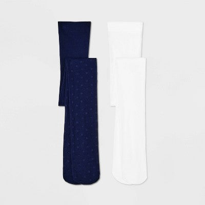 Girls' 2pk Nylon Dotted Tights - Cat & Jack Navy Blue/White M