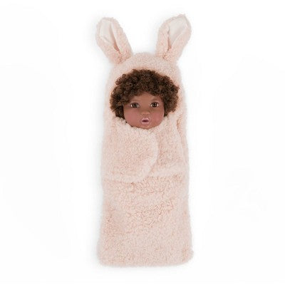 LullaBaby 14" Baby Doll with Curly Brown Hair and Brown Eyes with Cuddler Wrap