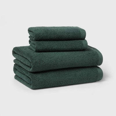 4pk Antimicrobial Assorted Bath and Hand Towel Set Dark Green - Room Essentials: Cotton Dobby Weave, Midweight GSM