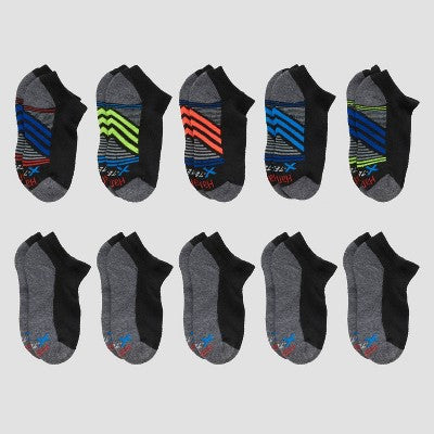Hanes Boys' 10pk Premium No Show Socks - Black L