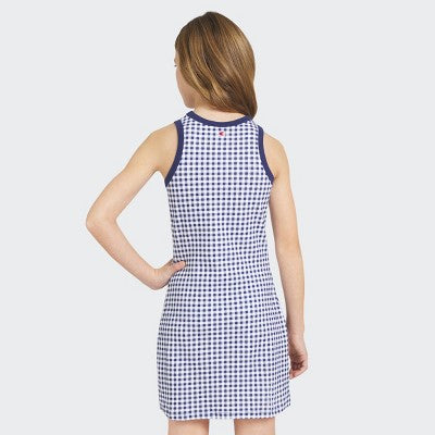 Champion Girls' High Neck Ribbed Gingham Tank Dress - Dark Blue M