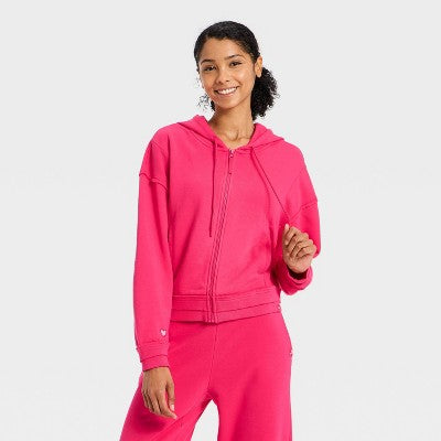 Women's French Terry Full Zip Hoodie Sweatshirt - JoyLab Red S