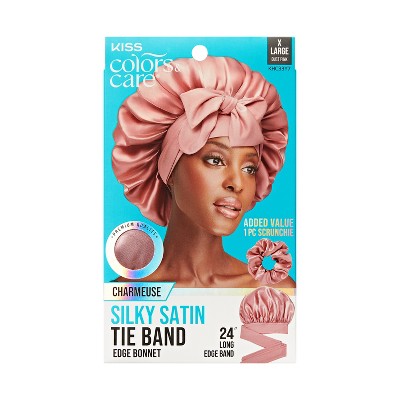 Kiss Colors & Care Silky Satin Bonnet with Tie Band Edge - Dust Pink - XL - 2ct