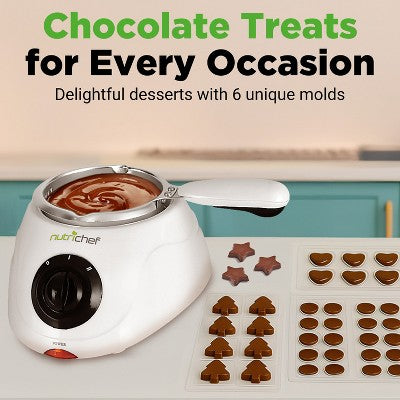 NutriChef 25W Fondue Set - Chocolate Melting Machine - Perfect for Parties & Dessert Lovers - PKFNMK14 (White)