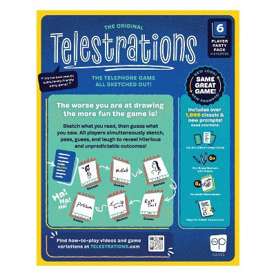 The Op Games Telestrations 6 Player Game: Social Skills Educational Party Game, Includes Cards & Dry Erase Boards