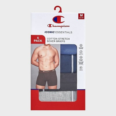 Champion Men's Iconic Essentials 5pk Wicking Boxer Briefs - Heathered Blue/Gray M