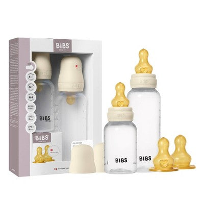 Bibs Grow and Flow Plastic Baby Bottle Set with Latex Nipple - Ivory - 2pk: BPA-Free, Rubber Latex Nipple