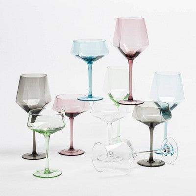 over&back 17.6 fl oz Facet Stemmed Wine Glass Clear