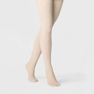 Women's Cable Fleece Lined Tights - A New Day Oatmeal Heather S/M