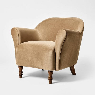 Turned Leg Velvet Accent Chair Tan - Threshold designed with Studio McGee (LOCAL PICKUP ONLY)
