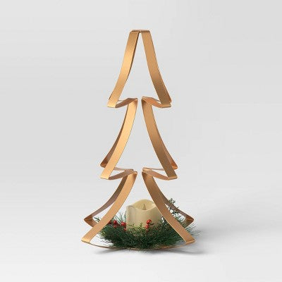 14" Lit Metal Christmas Tree with LED Flameless Pillar Candle - Wondershop