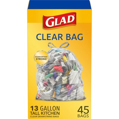 Glad Tall Kitchen Drawstring Garbage Bags + Clear Trash Bags - 13gal/45ct