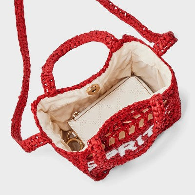 Top Handle Crochet Tote Handbag - Universal Thread Red
