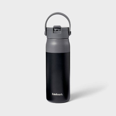 24oz Stainless Steel Hydration Water Bottle - Black - Embark: Portable Drinkware, Polypropylene Lid