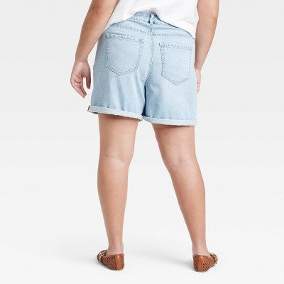 Women's High-Rise Midi Cuffed Jean Shorts Ava & Viv Light Wash 16