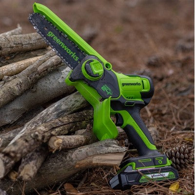 Greenworks POWERALL 6" 24V Cordless Brushless Pruner Saw Kit, 2.0Ah Battery, Charger with BONUS Carry Case and Oil Applicator
