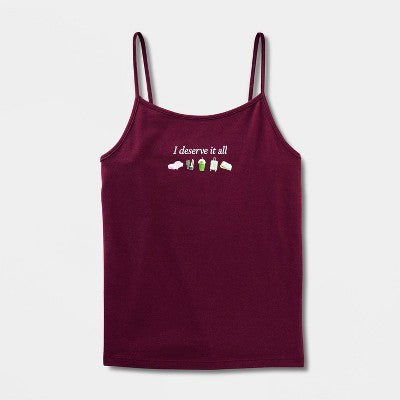 Women's Graphic Camisole - Wild Fable Burgundy Quote XS