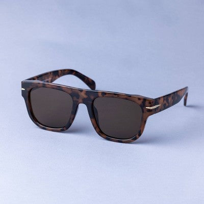 Women's Tortoise Shell Flat Top with Metal Sunglasses - A New Day Brown: UV Protection, Recycled Plastic Frame