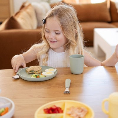 Lalo 3pc Toddler Mealtime Set Silicone Plate, Bowl, and Cup - Sage