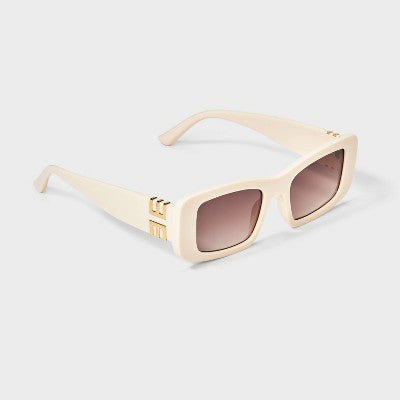 Women's Rectangle with Metal Temples Sunglasses - A New Day Ivory
