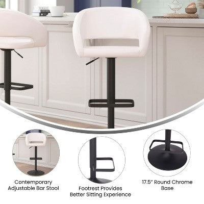 Flash Furniture Erik Contemporary White Vinyl Adjustable Height Barstool with Rounded Mid-Back and Black Base (LOCAL PICKUP ONLY)